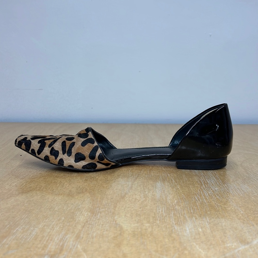 Calvin Klein Leopard Calf Hair Black Patent Pointy Toe d’Orsay Flat Size 11